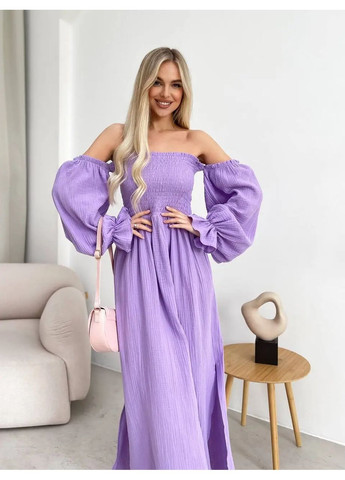 Бузкова довга муслінова сукня білого кольору в рожеві сердечка No Brand