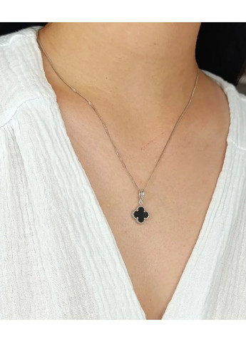 Срібна підвіска "Клевер" з оніксом (Арт.32811494034) No Brand Підвіска (368294822)