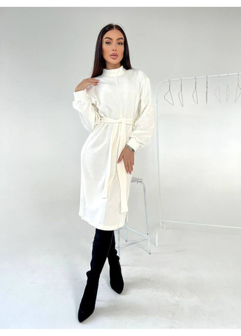 Молочное повседневный, вечернее, деловое, кэжуал женское платье платье-свитер No Brand однотонное