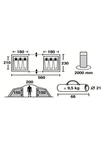 Туристичний намет 6-місний тунельний для кемпінгу з двома входами та тамбуром ProDobro (367265576)