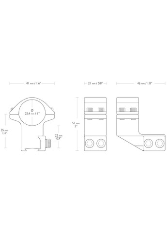 Кільця Match з виносом 25 мм. d - 25,4 мм. High. "Ластівчин хвіст" Hawke (316446304)
