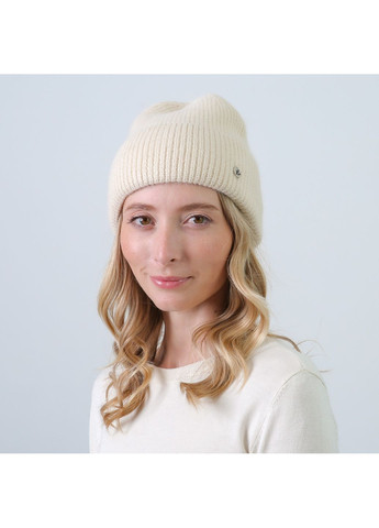 Шапка бини женская вискоза с ангорой молочная МОРТИША LuckyLOOK 863-934 (350197133)