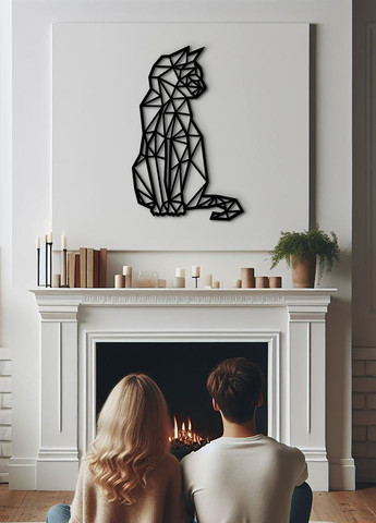Декоративне панно з дерева, настінний декор для дому "Геометричний кіт", інтер'єрна картина 35х23 см Woodyard (292113236)