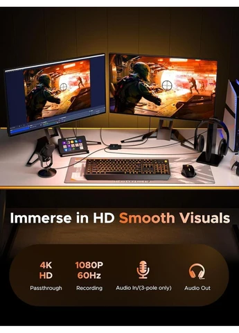Карта видеозахвата Video Capture Card, 4K HDMI для USB A/Type-C 1080P 60FPS с микрофонным входом и выходом на наушники Acer (377738748)