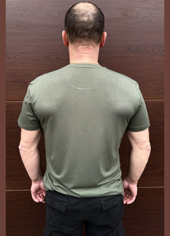 Оливкова стильна базова чоловіча футболка з коротким рукавом No Brand