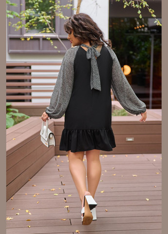 Черное кэжуал платье 8654 черного цвета с супер-мягкой тканью и шифоновыми рукавами. 54 Sofia