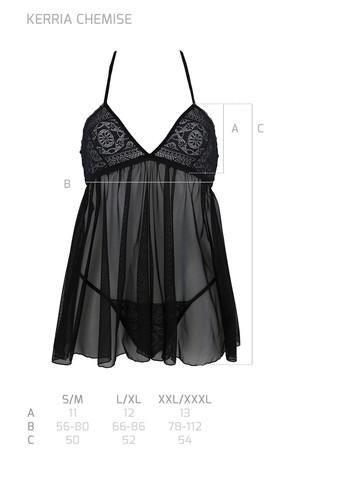 Пеньюар KERRIA CHEMISE black, кружевной верх, трусики в комплекте - CherryLove Passion (339867969)