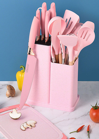 Багатофункціональний набір кухонного приладдя на підставці із силікону з бамбуковою ручкою 19 предметів Good Idea (285719056)