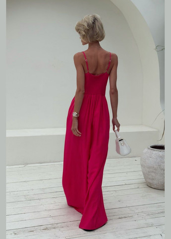 Льняной комбинезон малинового цвета Jadone Fashion комбинезон-брюки малиновый повседневный, кэжуал лен