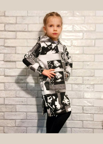 Серое детское теплое платье-туника с капюшоном трехнитка No Brand (338863125)