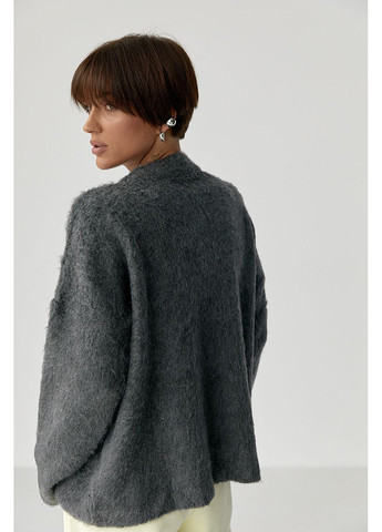 Темно-сірий зимовий в'язаний светр із пухнастої пряжі - коричневий колір Lurex