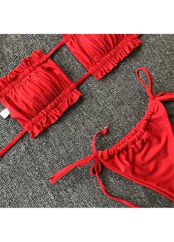 Красный купальник раздельный шторки с завязками красный No Brand