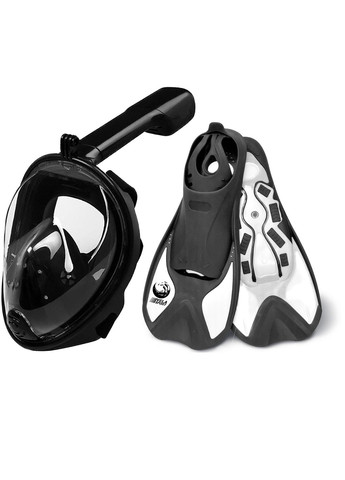 Маска для плавання + ласти (комплект) (L/XL) Чорна з кріпленням для камери та Спортивні Ласти VelaSport Білі Free Breath (272798761)