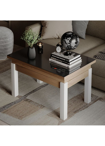 Стол-трансформер B-Fly Glass 900x510x600 Дуб крафт золотой/Белые ноги/Графитовое стекло (TB10121200112) Art In Head (337309085)