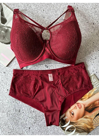 Бордовый комплект нижнего белья на чашку d бюстгальтер + трусики бордовый CHLX
