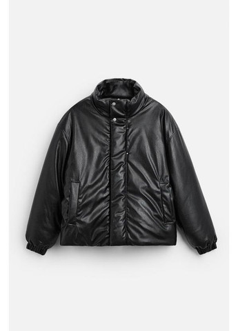 Чорна демісезонна стьобана куртка зі штучної шкіри Zara
