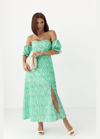 Зеленое платье-бюстье с цветочным принтом Lurex