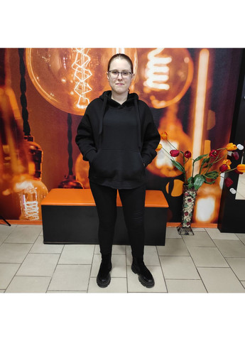 Толстовка женская удлиненный карман капюшон флис M-L черный AKSAN (354331998)