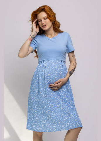 Голубое платье для беременных и кормящих голубое из тонкого хлопкового трикотажа Юла мама