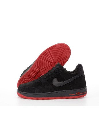 Черные зимние кроссовки зимние мужские nike air force 1 winter low black red fur | найк аир форс 1 низкие черные красные с мехом No Brand