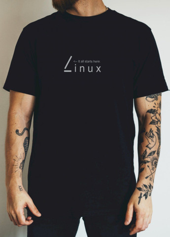 Черная футболка "linux. <__it all starts here" Ctrl+