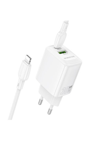 Мережевий зарядний пристрій з кабелем PD30W+QC3.0 charger set (C to iP) (EU) White (6941991120336) Borofone BN29 Fuente (361346829)