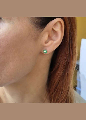 Срібні сережки гвоздики на закрутках Ромашка із Зеленими каменями срібло 925 проби Родоване 72226з 1.21г No Brand (306742981)