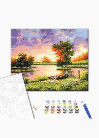 Картина за номерами природа Захід на озері 40х50 см Набір для розпису на полотні Літо BS9923 Brushme (308989009)
