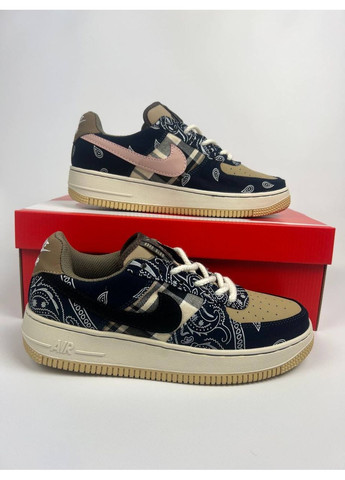 КРОСІВКИ ЖІНОЧІ NIKE AIR FORCE 1 LOW X TRAVIS SCOTT CACTUS JACK BLUE BROWN НАЙК АІР ФОРС 1 ПРЕМІУМ No Brand комбіновані демісезони (369393021)