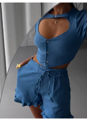 Женский стильный костюм с топом и шортами No Brand (385803063)