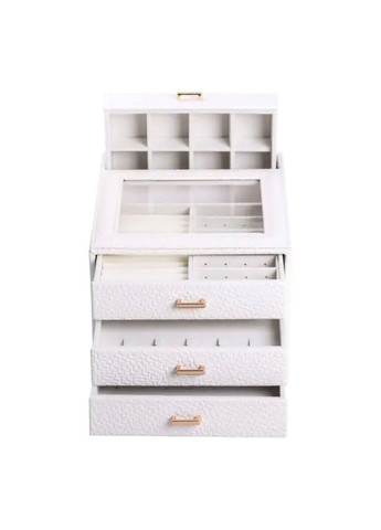 Шкатулка для украшений из экокожи 3 яруса органайзер для драгоценностей белая с велюровым покрытием ProDobro (364192741)