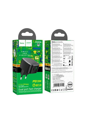 Мережевий зарядний пристрій PD20W+QC3.0 charger Black (6942007617451) Hoco CS32A Rise (372676422)
