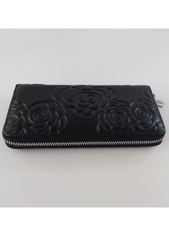 Женский кошелек большой горизонтальный на полную купюру на змейке из натуральной кожи черный No Brand (335821269)