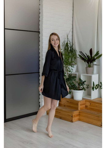 Жіночий зелений шовковий короткий халат, халатик шовк смарагдовий Україна (371372774)