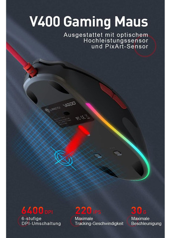 Игровая компьютерная мышь Langtu V400 оптическая, RGB регулируемый DPI 8 кнопок No Brand (300657626)