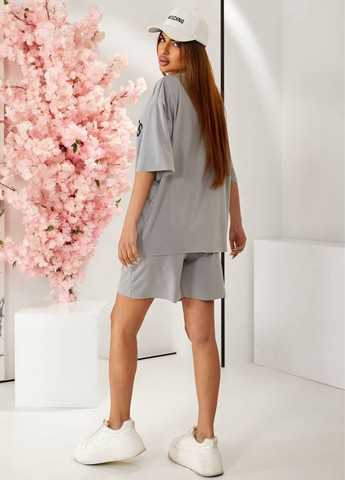 Базовий повсякденний літній оверсайз костюм двійка: футболка з написом + шорти з кишенями Tik-Tak (329958799)