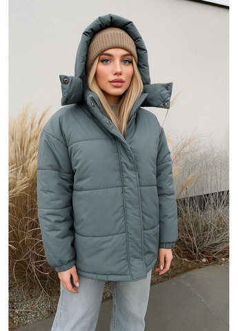 Графитовая зимняя женская тёплая куртка с капюшоном Nositi 4086-15А