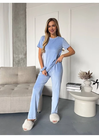 Блакитна всесезон домашній костюм жіночий трійка Fashion