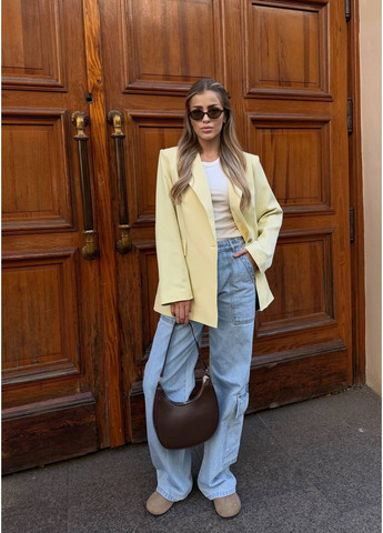 Светло-желтый женский пиджак оверсайз Україна - демисезонный