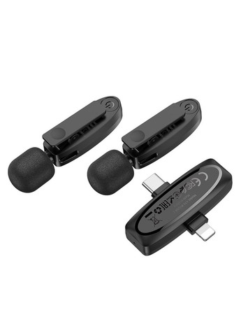 Беспроводная микрофонная система Dual-mic clip-on Wireless Digital Microphone (iP/Type-C) Black (6942007638623) Hoco L15 (324066878)