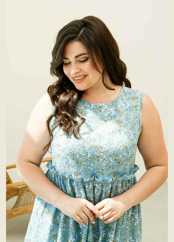 Блакитна повсякденний жіноча лляна сукня вільного крою з завищеною талією (пл 14.2-54/19) RiMari