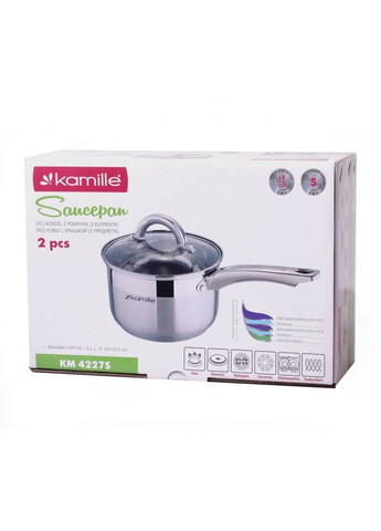 Ковш 2 литра из нержавеющей стали с крышкой KM-4227 Kamille (331891942)