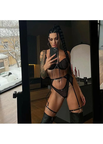 Черный демисезонный кружевной комплект с поясом. женский черный комплект нижнего белья размера s-l China