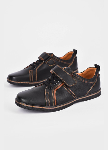 Черные туфли детские для мальчика черного цвета на липучке Let's Shop