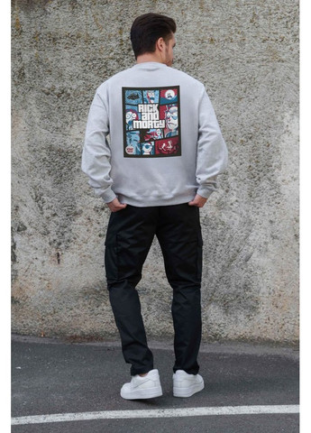 Сірий утеплений оверсайз світшот на флісі з принтом rick and morty gray Without (362357879)