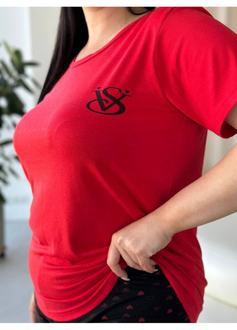 Червона всесезон комфортна піжама футболка + шорти No Brand