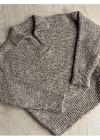 Бежевый демисезонный свитер женский a-n 19-1 с воротником поло теплый свободный No Brand