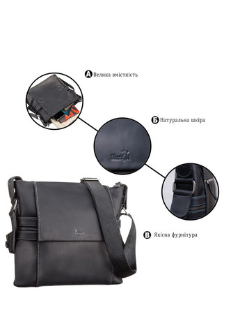 Чоловіча шкіряна сумка через плече місткий месенджер із натуральної шкіри чорний 25*28*6 см Shvigel (329149793)