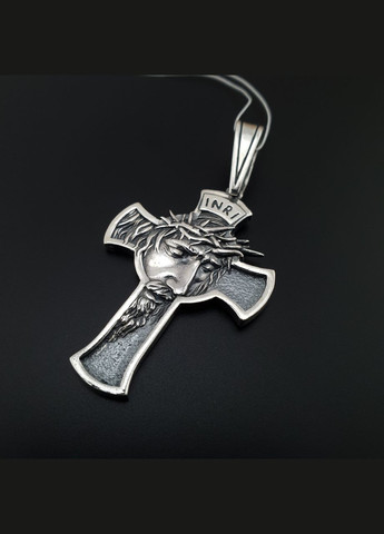 Массивный серебряный кулон крестик Лик Иисуса в терновом венке. Мужской православный крест из серебра 925 ZLATO (277979719)
