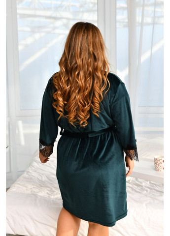 Темно-зелена жіночий велюррвий комплект нічна сорочка+халат Osoblyva